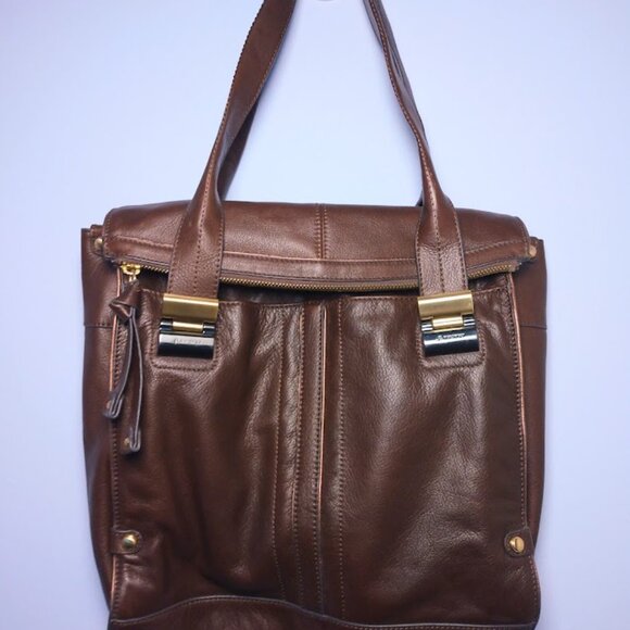 B Makowsky Chocolate Mocha Brown Leather Messenger Style Shoulder Bag - Picture 1 of 16